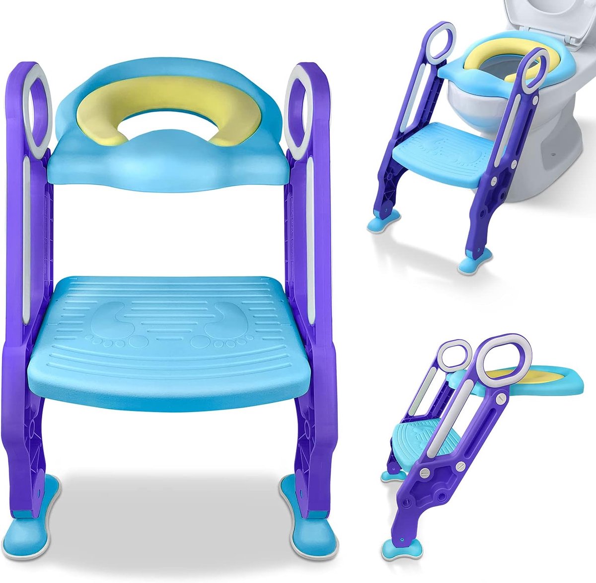 Kinder toilet trainer - Potjestrainer trapje - Zelfstandig naar toilet - Verstelbare hoogte - Tot 75 kg - Blauw paars