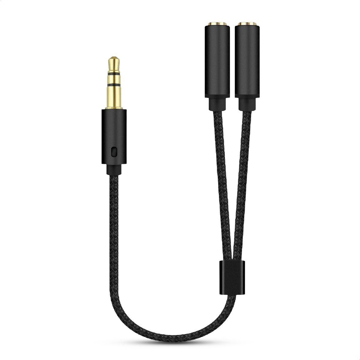 JUALL Audio Splitter 3.5mm - Jack Splitter - AUX Splitter naar 2x Jack - Splitter Koptelefoon - Zwart Gevlochten