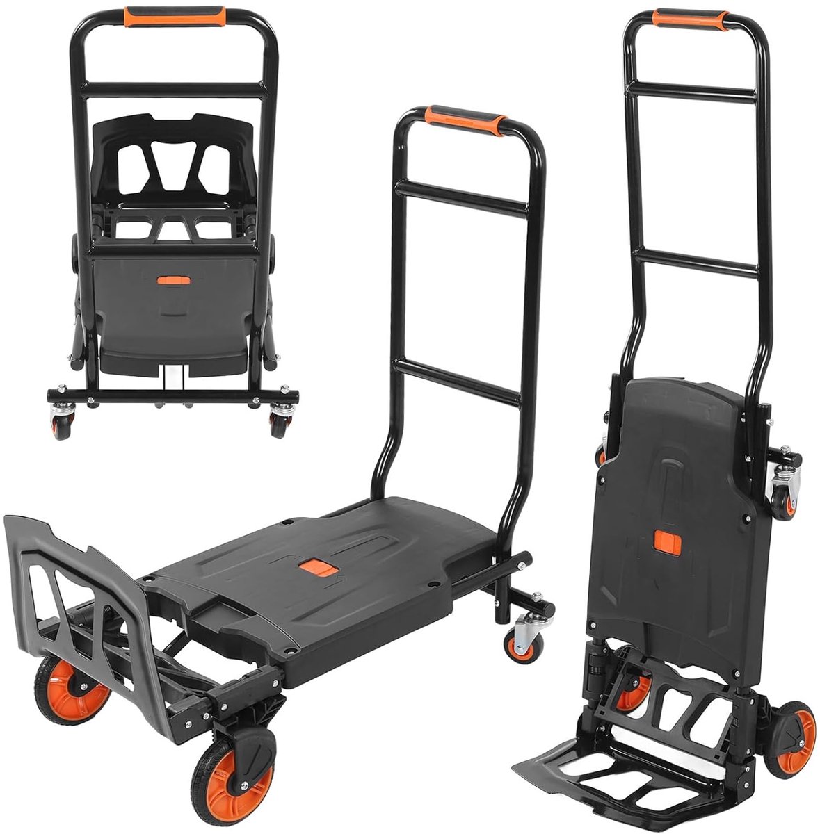 2-in-1 foldable hand truck and transport trolley with lashing rope - 150 kg load capacity - moving housework and groceries
