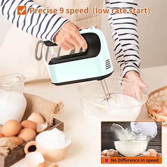 Digitale Handmixer - Keukenmixer - Bakken en Koken - 9 Snelheden Turbo - 400 Watt - Lichtblauw — afbeelding 2