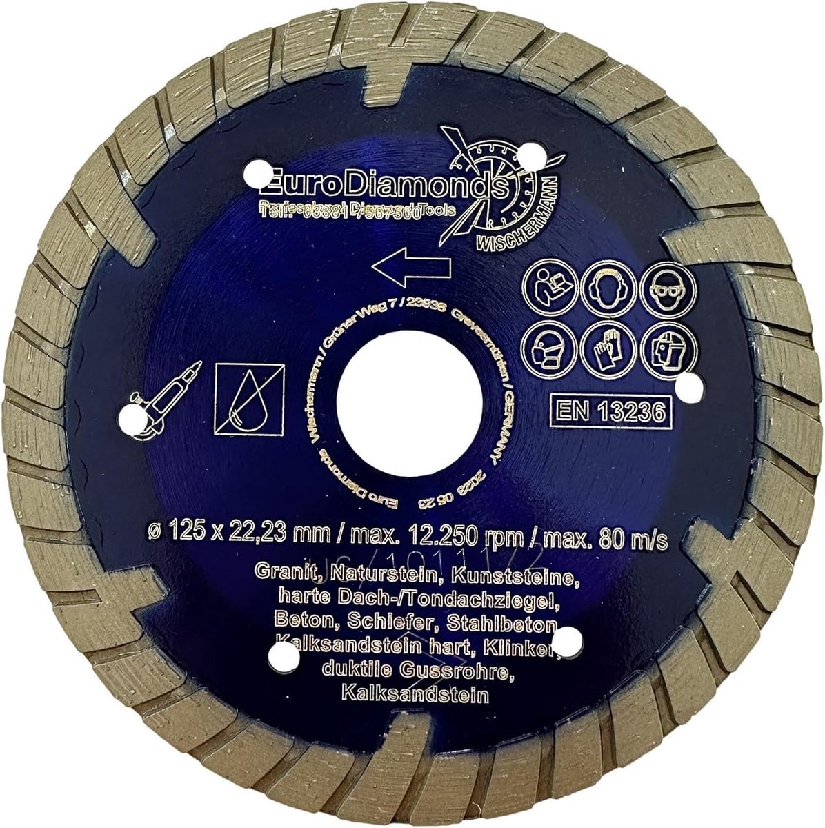 Diamantdoorslijpschijf - Graniet Turbo - Steen Snijden - Golvende Robuuste Kern - Diameter 125mm - Blauw