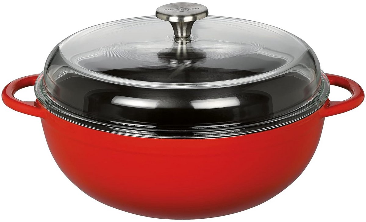 Gietijzeren pan - Stoofpan Emaille - Langzaam koken - Gelijkmatige warmteverdeling - 28 cm - Rood