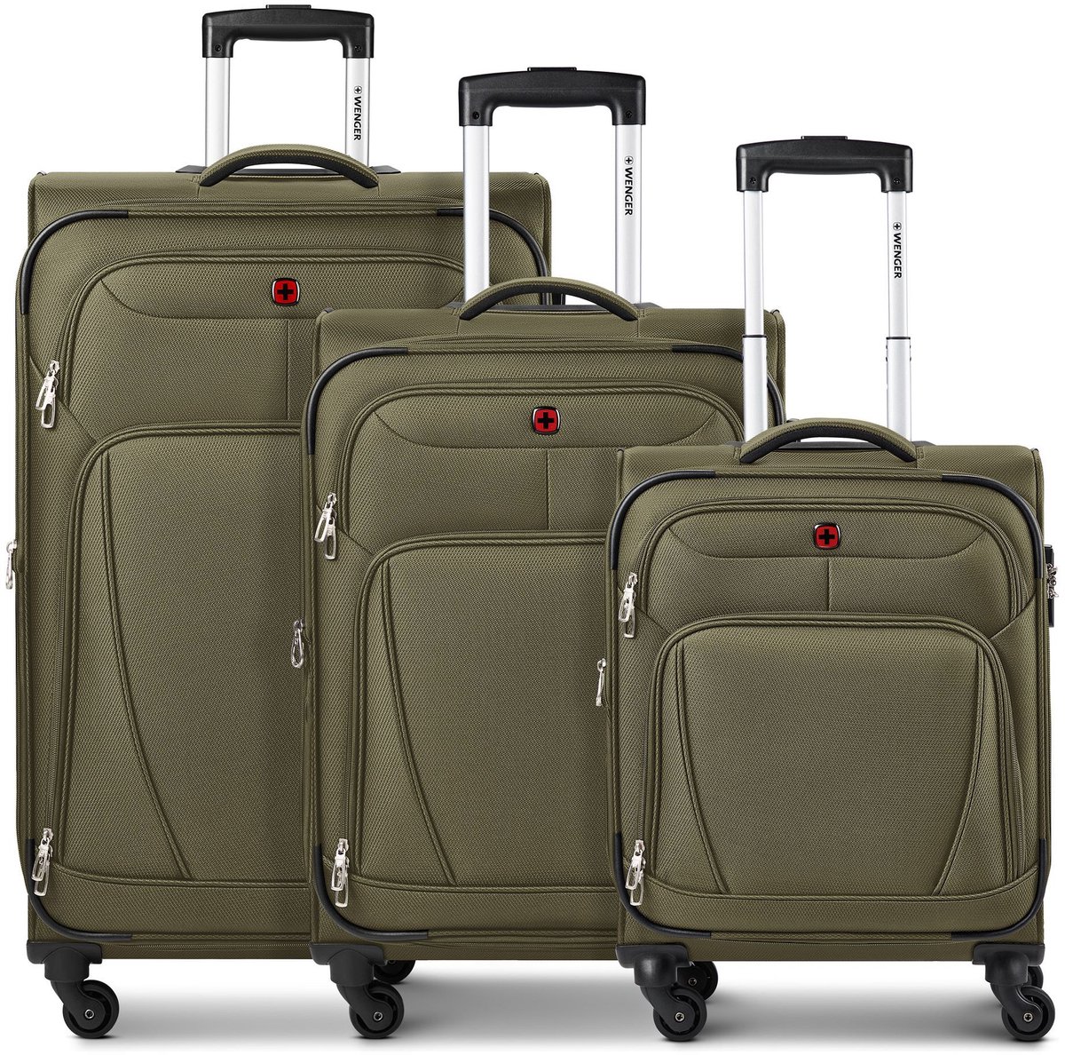 Wenger Beaumont 4 wielen Kofferset 3-delig met uitbreidingsplooi - Zachte bagage - Combinatieslot - olive