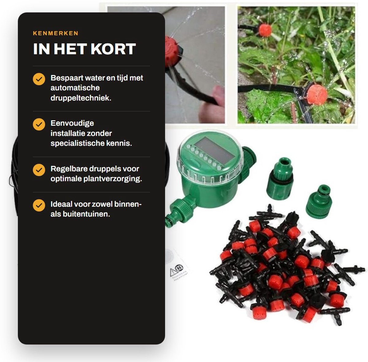 Dailygoods- Druppelirrigatiekit 20m - Automatische Druppelirrigatie - Waterdruppelaar - Irrigatiesysteem - Gemakkelijke Installatie - Regelbare Druppels