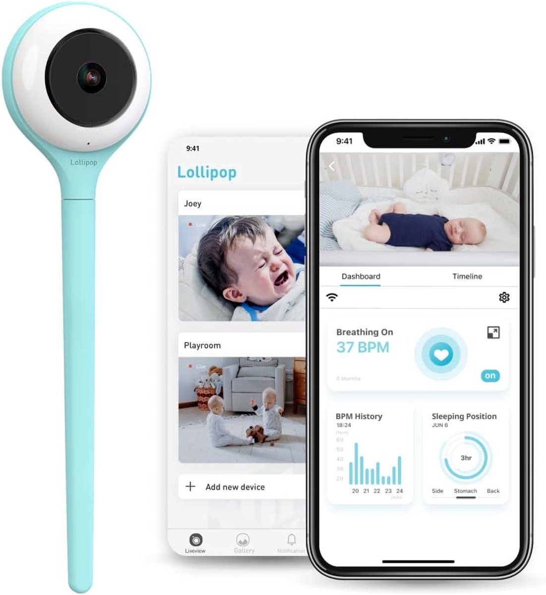 Slimme Babycamera - Babyfoon WiFi - Baby in de gaten - AI Slaapanalyse - 1080p HD - Turkoois