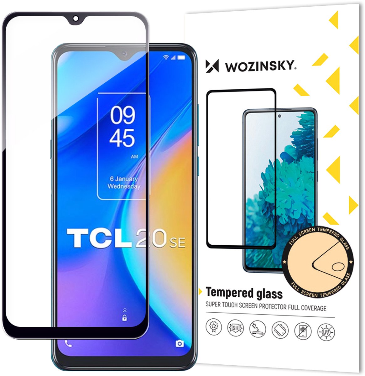 Wozinsky Full Glue - Gehard Glazen Screenprotector - TCL 20 SE - Zwart - Case Vriendelijk