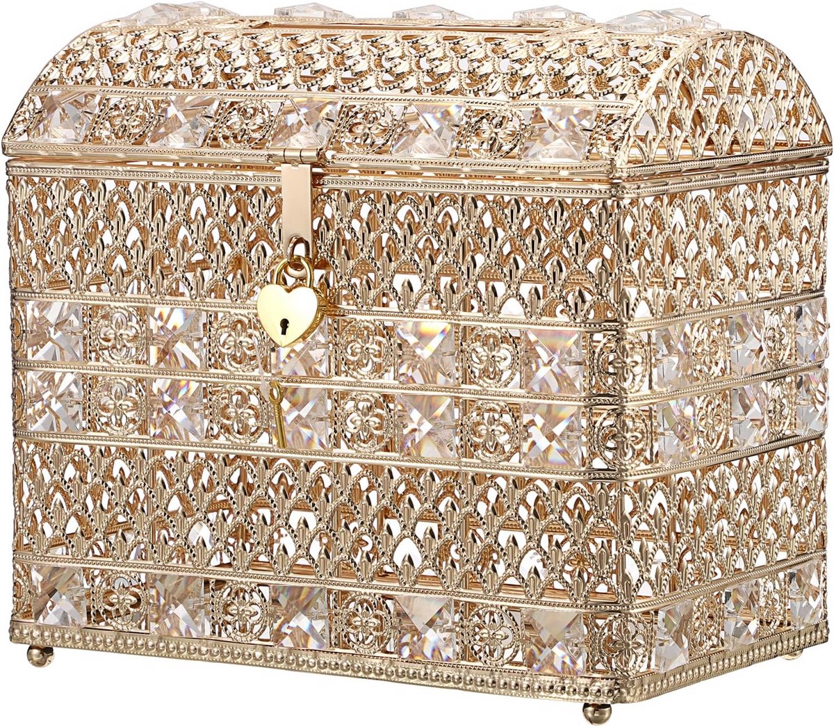 Bruiloft Kaart Doos - Gouden Schatkist - Geld Bewaren - Afsluitbaar Hartslot - 25 cm - Goud