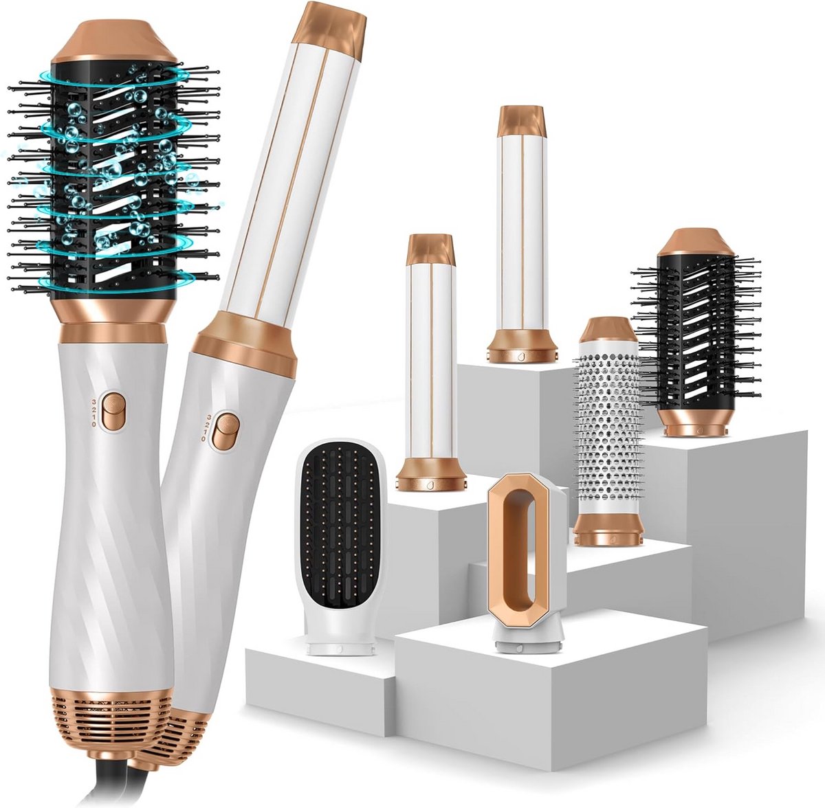 Haarstyler Set - Warme Luchtborstel - Haar Stijlen - 6-in-1 Opzetstukken - 26.5 x 8 x 20.5 cm - Wit