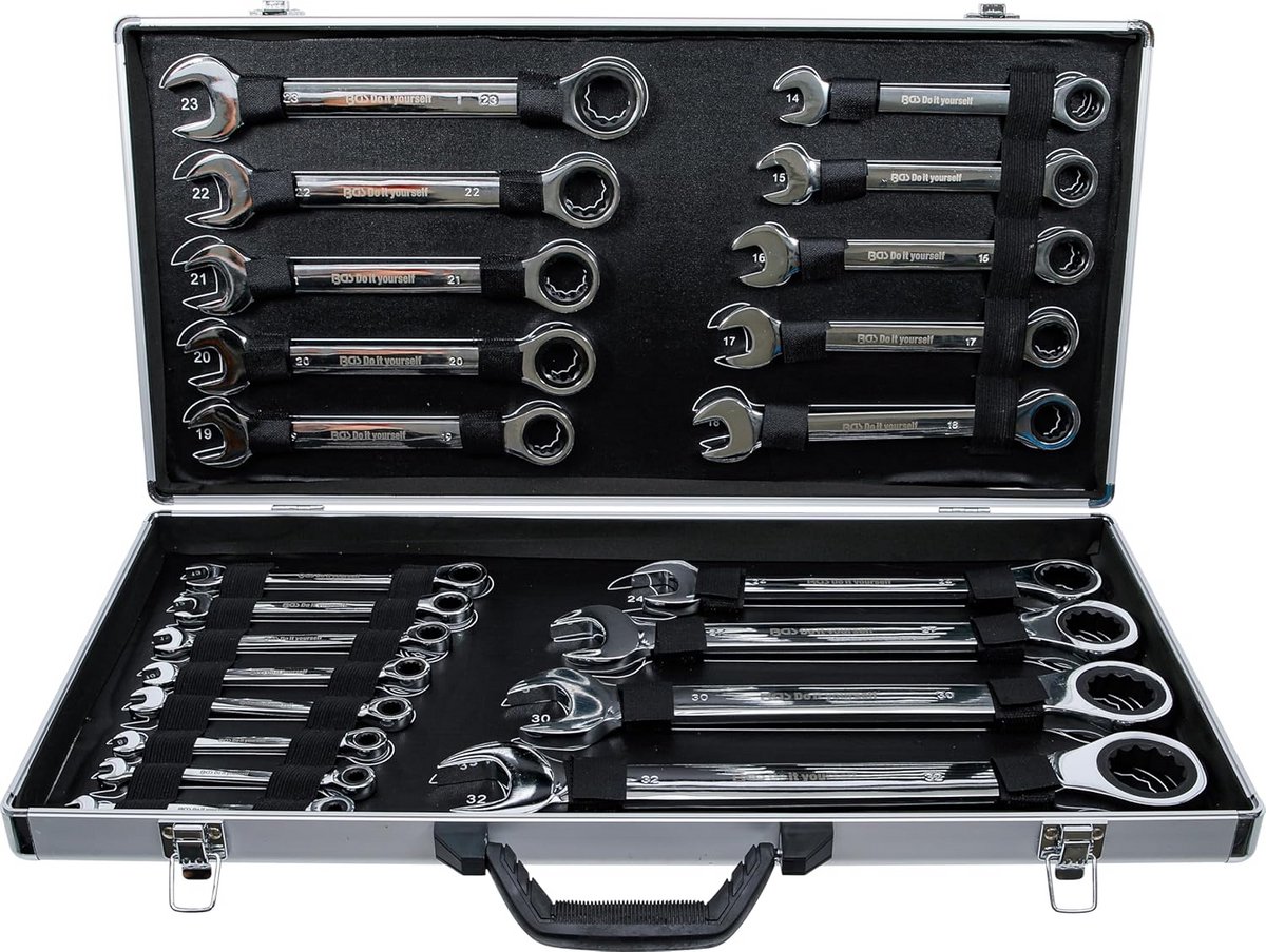 Ratelring-steeksleutelset - Combinatiesleutels - Klussen en repareren - Fijnvertand 72 tanden - 6-32 mm 22-dlg - Chroom