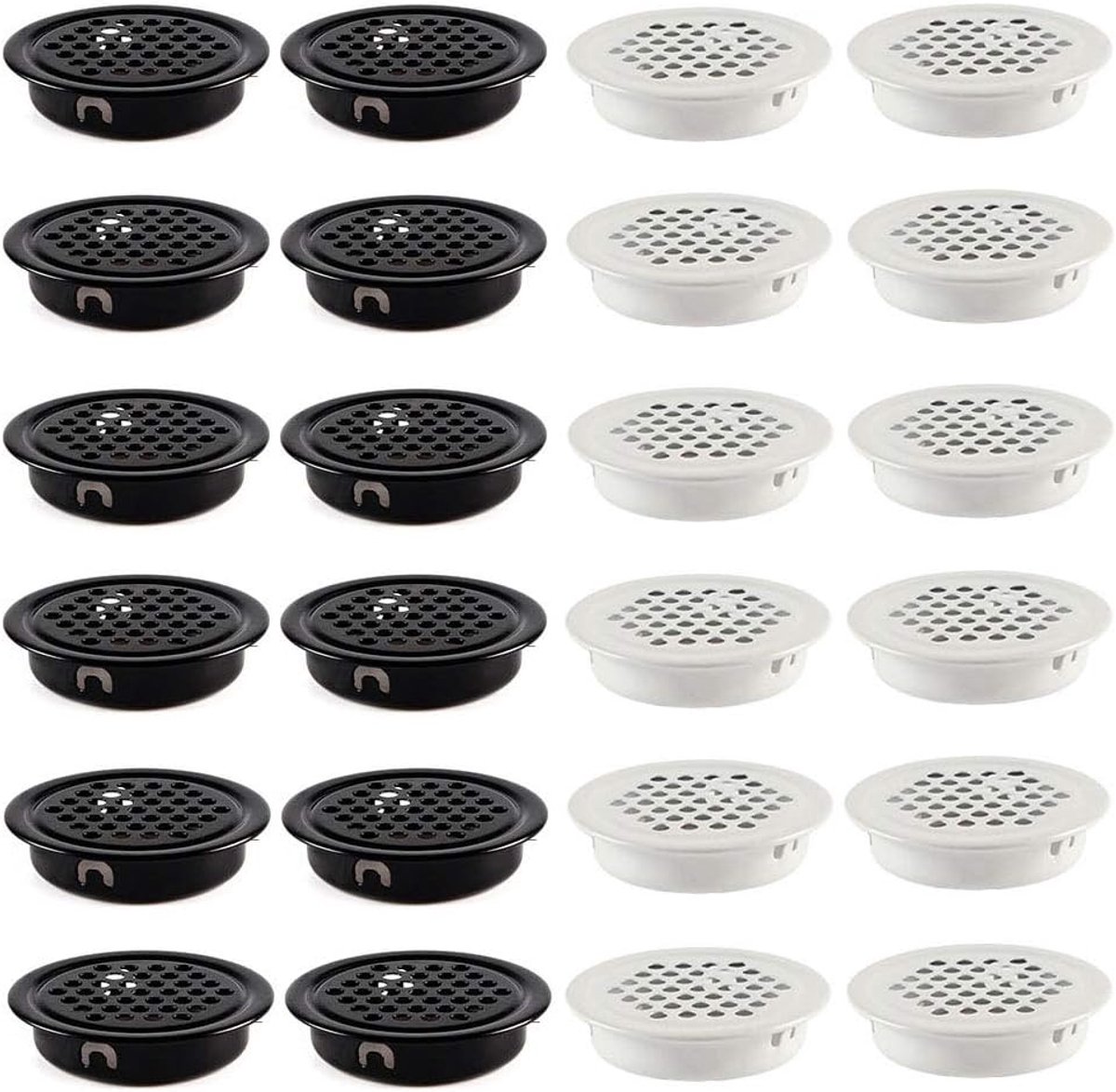 Ventilatieroosters Rond - Luchtroosters Gaas - Kast Ontluchten - Roestvrij Staal - 24 Stuks - Zwart Wit