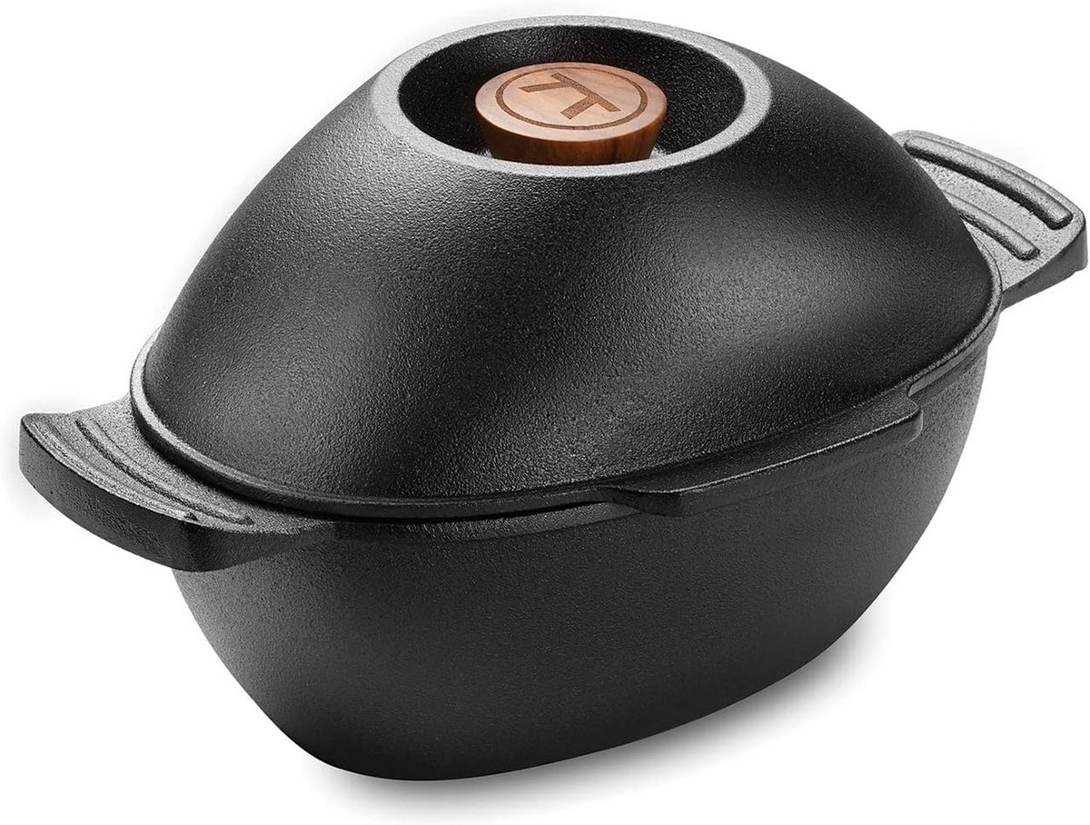 Gietijzeren Pot Mosselpan Zeevruchten Koken en Serveren Deksel voor Schelpen 25 Liter Zwart