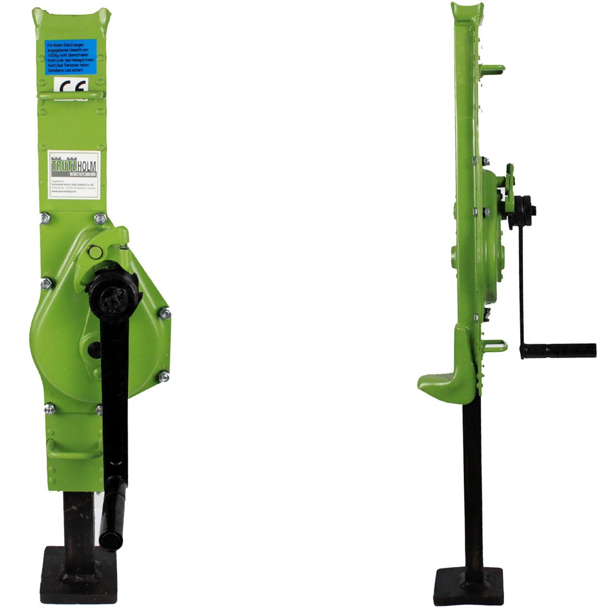 TRUTZHOLM Tandheugellier 1500kg - 60-90cm Hoogte - Automatische Rem Grote Bodemplaat - Dommekracht Stalen Hijslier Krik