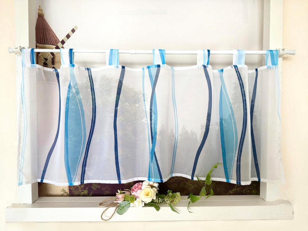 Vitrage met golfpatroon - Keukengordijn voile - Decoratie binnen - Lichtdoorlatend materia