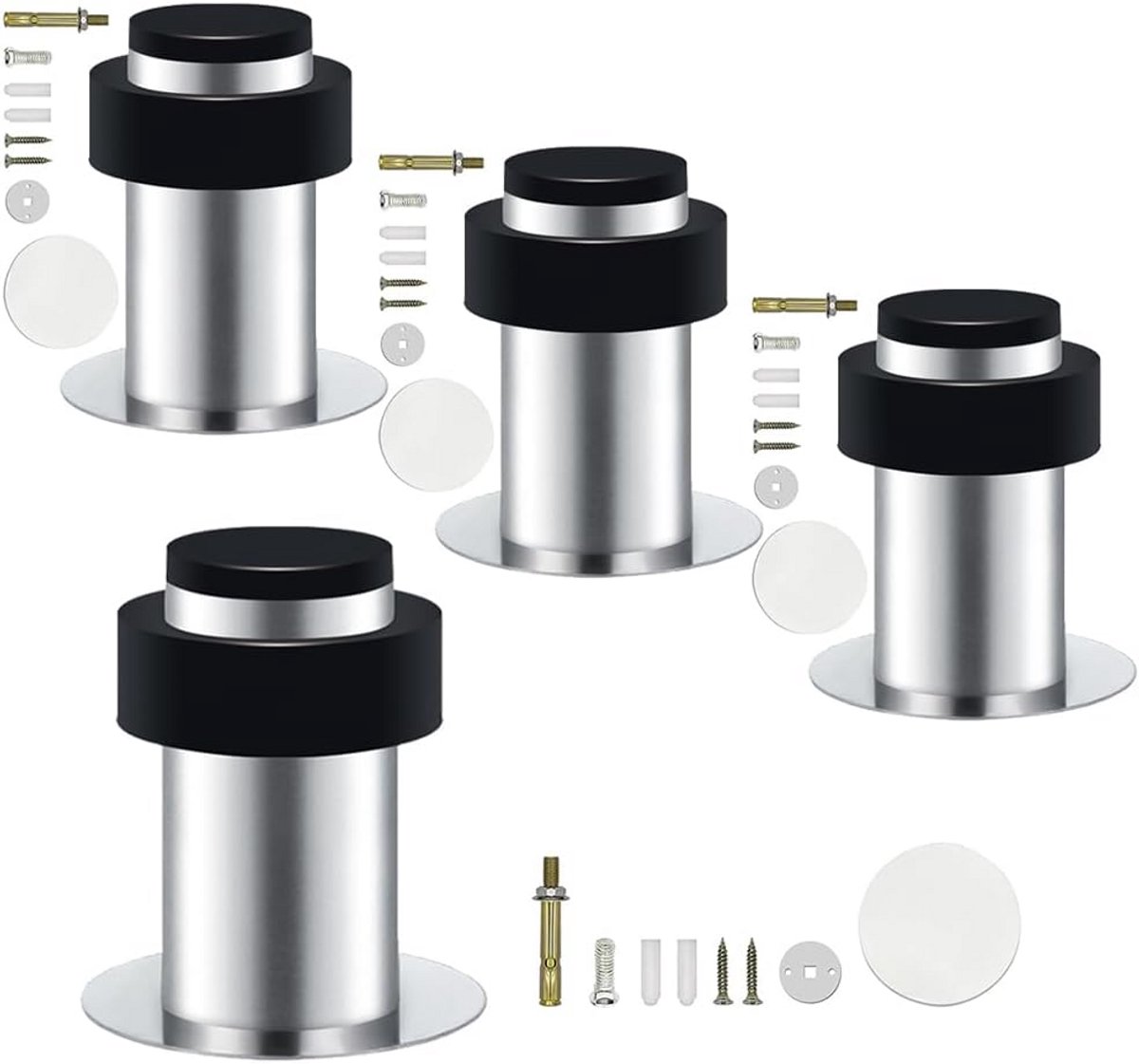 Deurstopper Set - Vloer Wand - Bescherming Muren - Roestvrij Staal - 4 Stuks - Zilverkleurig