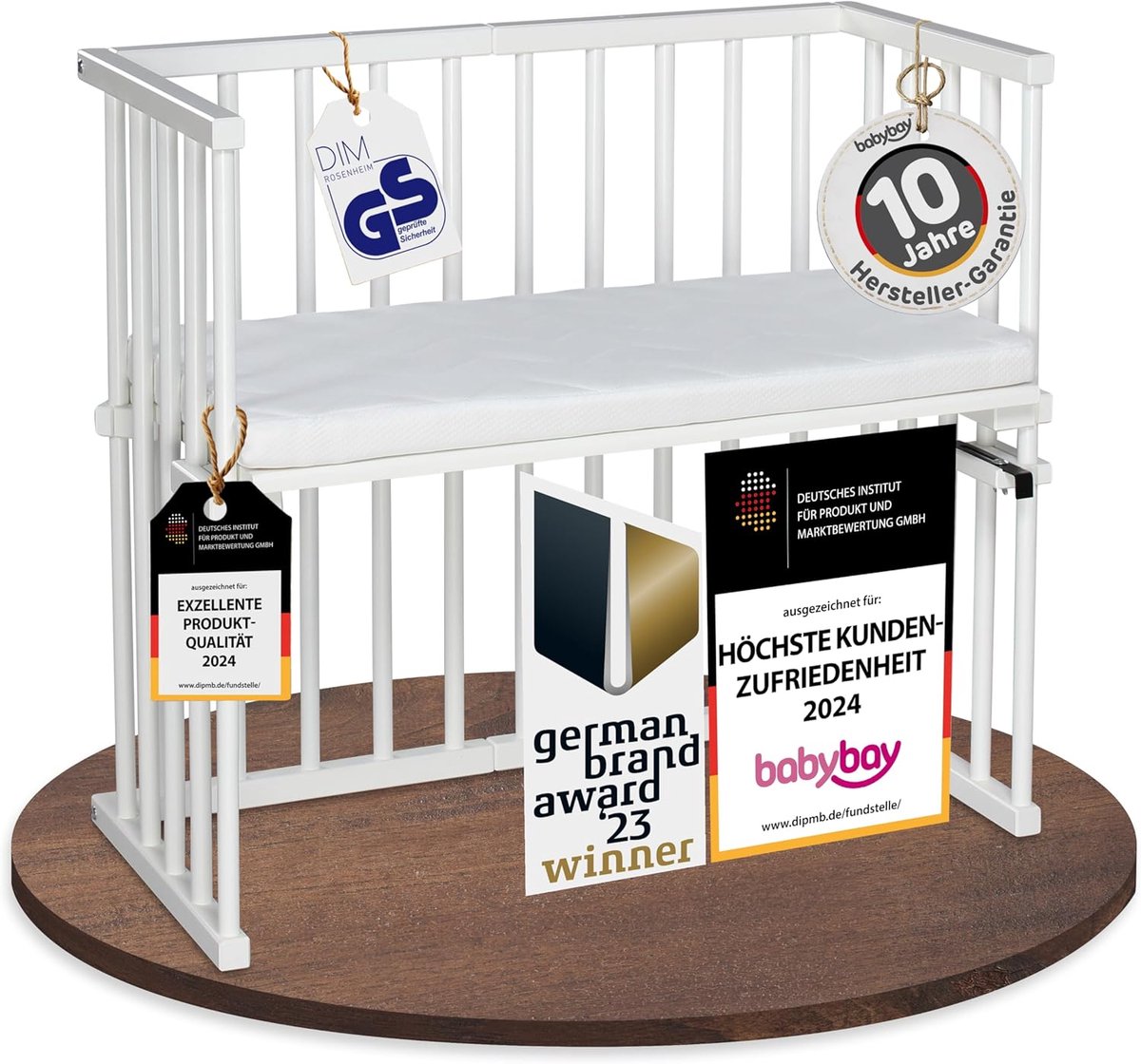 Bijzetbed Baby - Co-sleeper Ledikant - Veilig Slapen - Traploze Hoogteverstelling - 88 x 445 cm - Wit Gelakt