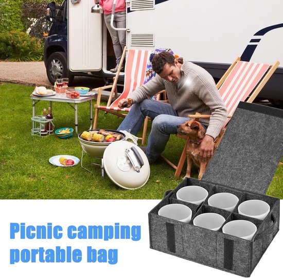 Bordenhouder Vilt - Servies Organizer - Camping en Reizen - 6 Vakken Bescherming - 27 x 15 x 5 cm — afbeelding 5