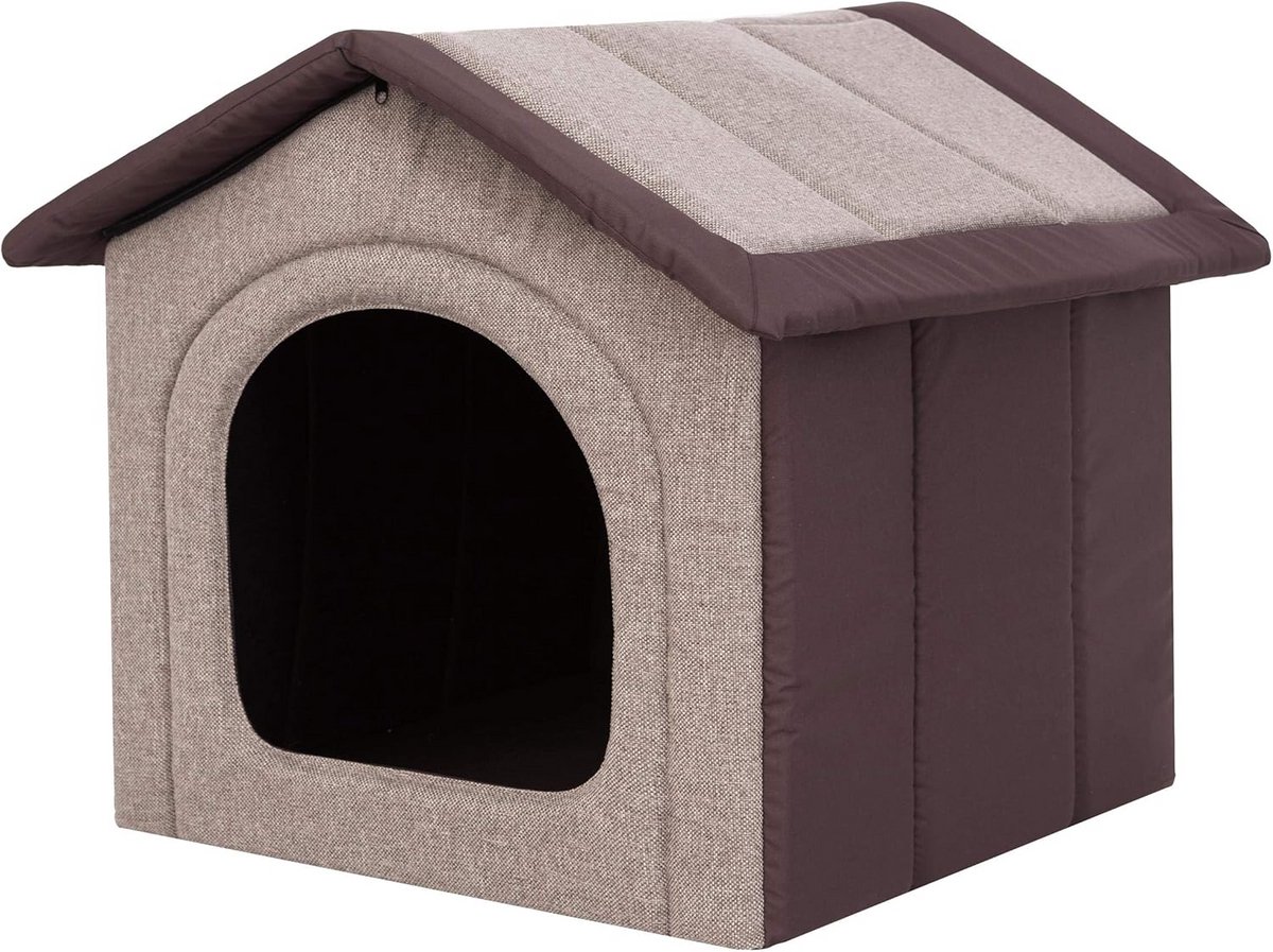 Huisdier Mand - Hondenbed Kattenbed - Rustig Ontspannen - Afneembaar Waterdicht Dak - 60 x 55 cm - Cappuccino Bruin