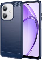 Geborsteld TPU Hoesje Geschikt voor Oppo A60 5G / A40 / A40m | Beschermhoes | Back Cover | Flexibel TPU | Stijlvol Carbon | Dun | Blauw