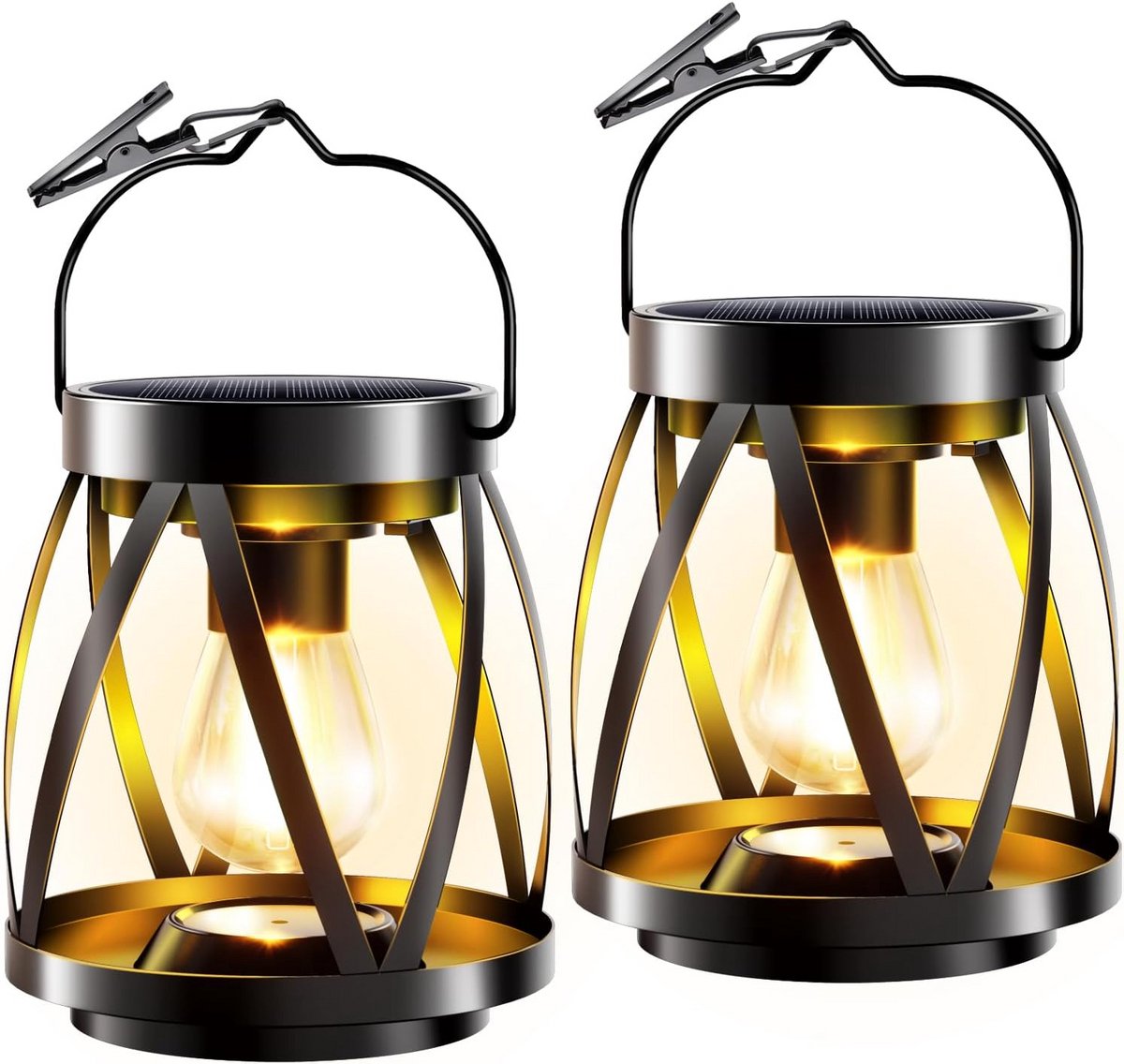 Solar Lantaarn - Buitenlamp - Decoratieve Verlichting - Dansende Vlam - 2 Stuks - Warm Wit