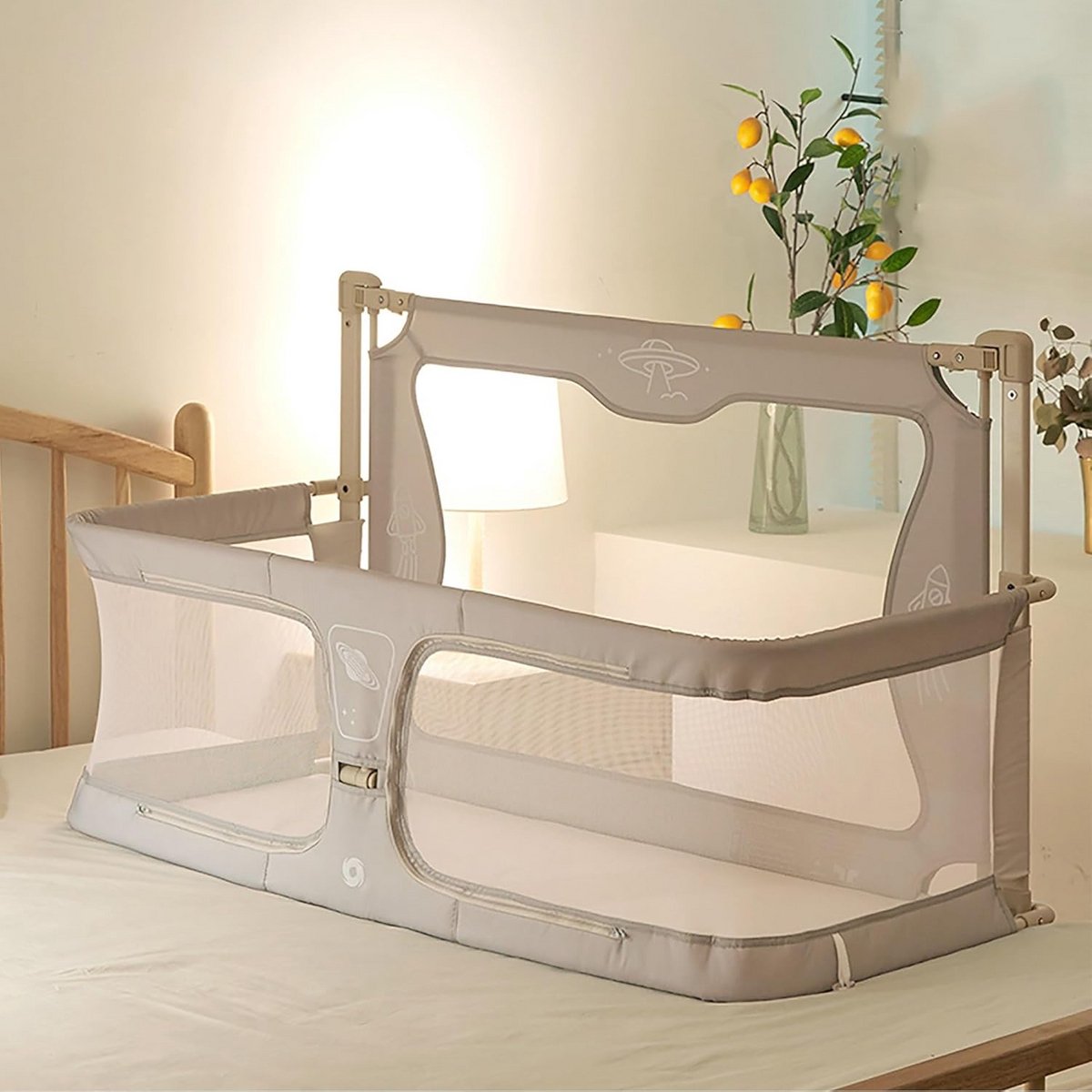 Babybedje - Cosleeper wieg - Veilig slapen - Verstelbaar hek - 120x50cm - Crèmekleurig