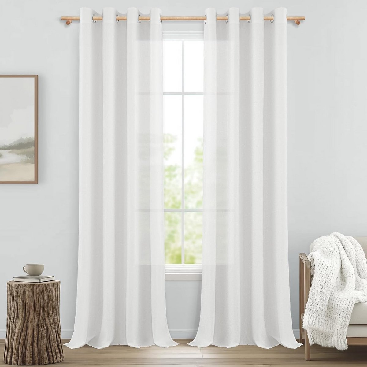 Linnenlook gordijnen - Vitrage panelen - Ruimte verfraaien - Semi-transparant - 260 cm lan