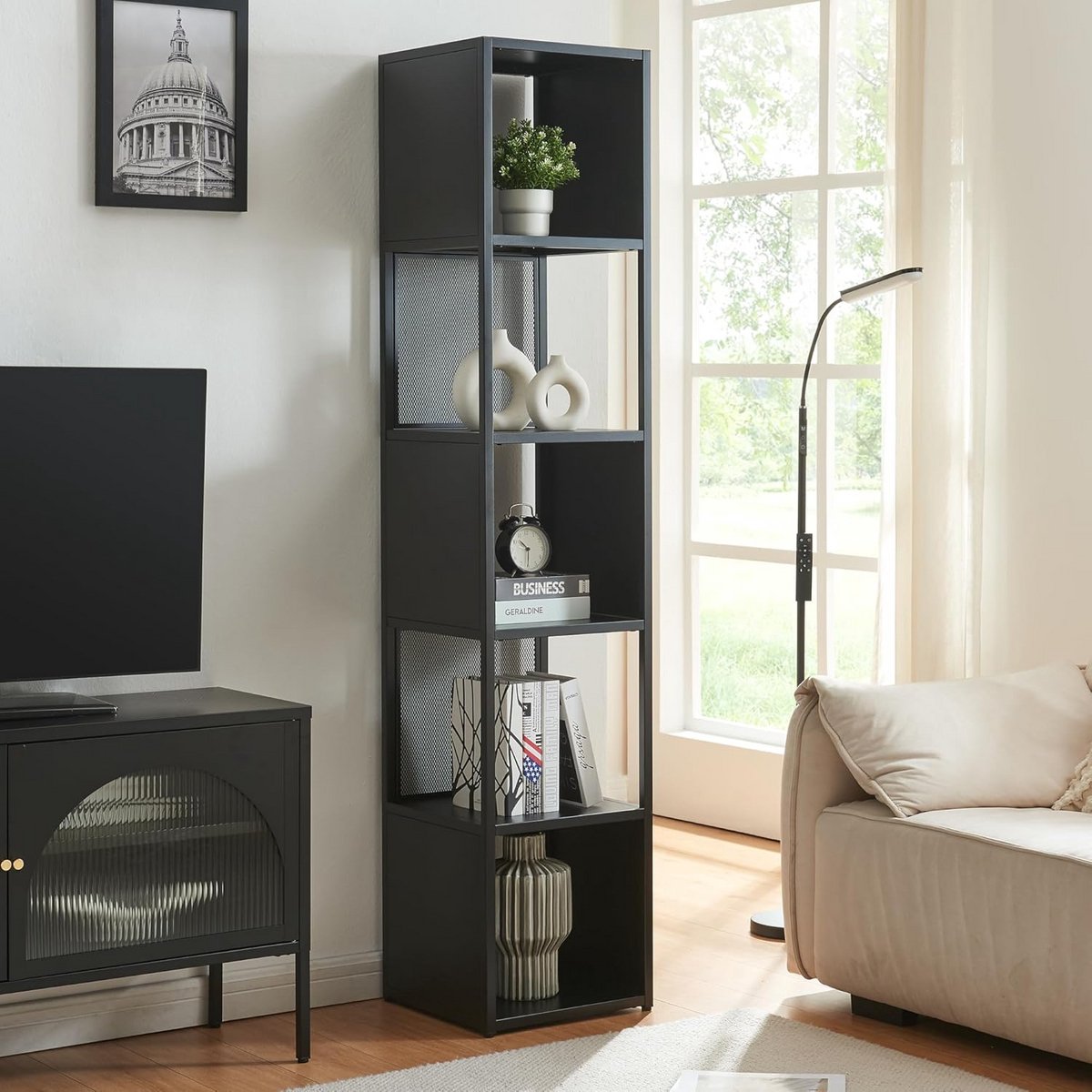 Boekenkast met vakken - Kolomkast staand - Orde scheppen - Robuust stalen frame - 185x38x3