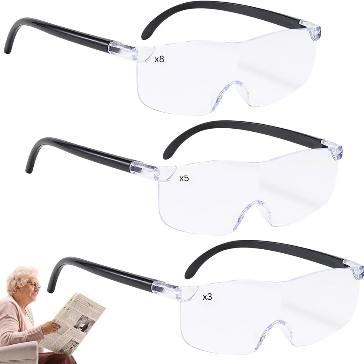 CLVP® Loepbril voor Volwassenen - Vergrootglas Bril - Vergrootspiegel met Verlichting