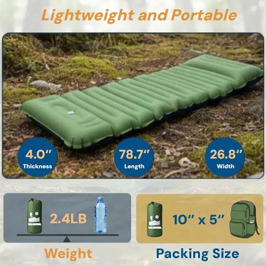 Opblaasbare Slaapmat - Kampeer Matras - Buiten Slapen - Ingebouwde Voetpomp - 4 Inch Dik - Blauw — afbeelding 4