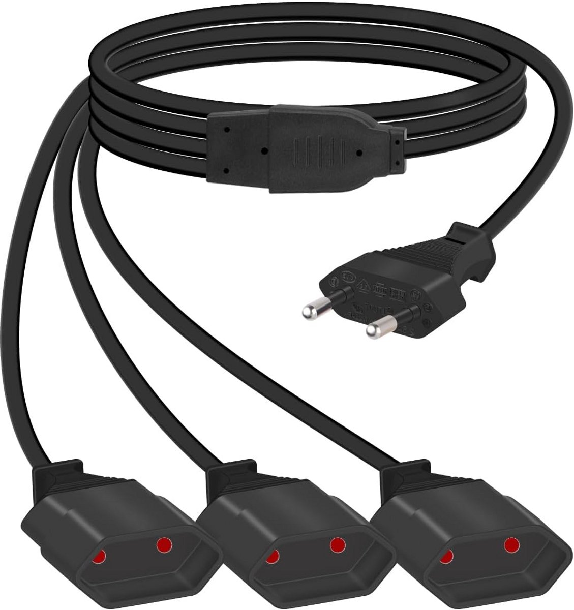 Verlengkabel 3 stopcontacten - Eurostekker verdeelblok - Apparaten opladen - Compact en draagbaar - 250V - Zwart