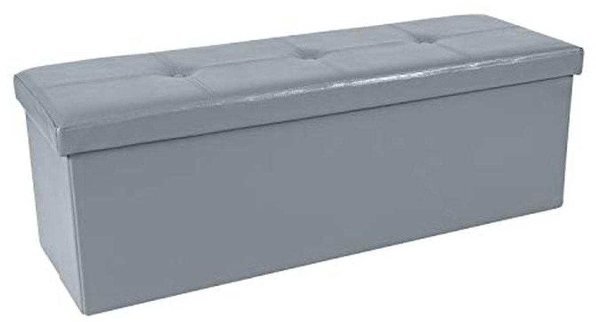 Opvouwbare Opberg Poef - Zetel Kruk - Extra Opbergruimte - Getuft Gewatteerde Zitting - 38 x 112 cm - Grijs