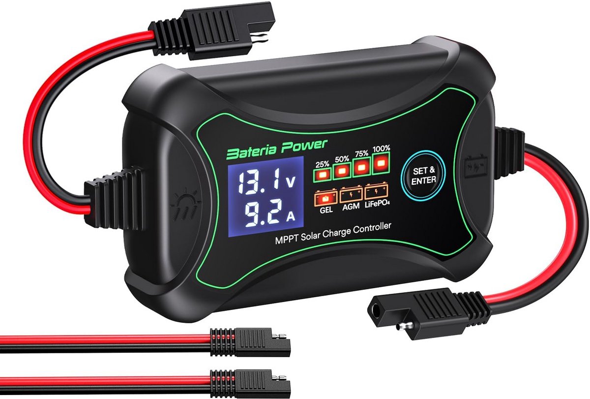 Zonnelaadregelaar - MPPT Controller - Batterij Opladen - 100% Efficiënt Laden - 10A - Zwart