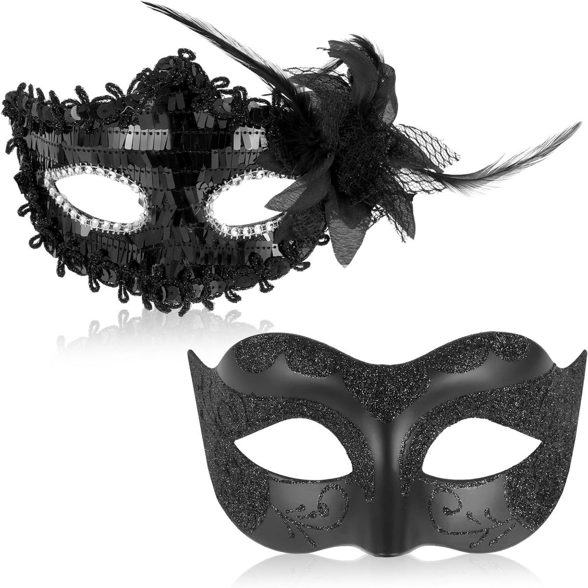 Elegante Venetiaanse Maskers voor Stellen, Set van 2, Zwart Oogmasker voor Carnaval, Feest en Cosplay, Perfect voor Valentijnsdag en Themafeesten