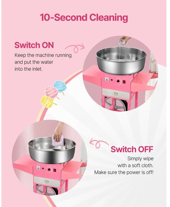 M-Goods - Suikerspinmachine met Kar - Professionele Suikerspin Maker - 1000W - 52 CM RVS Kom - Roze van M Goods — afbeelding 3