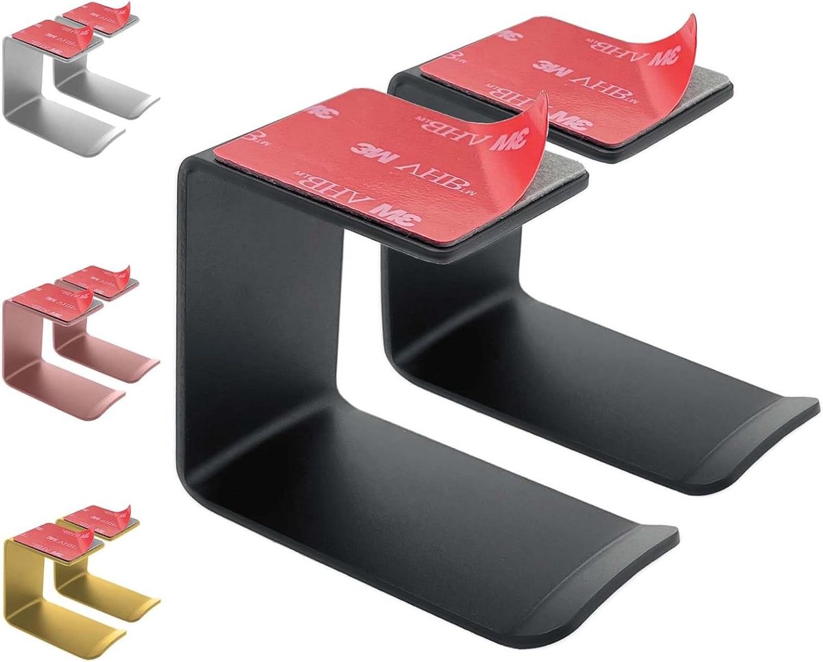 Hoofdtelefoon Haak - Onder bureau - Bureau Organisatie - Aluminium Constructie - 2 Stuks - Zwart
