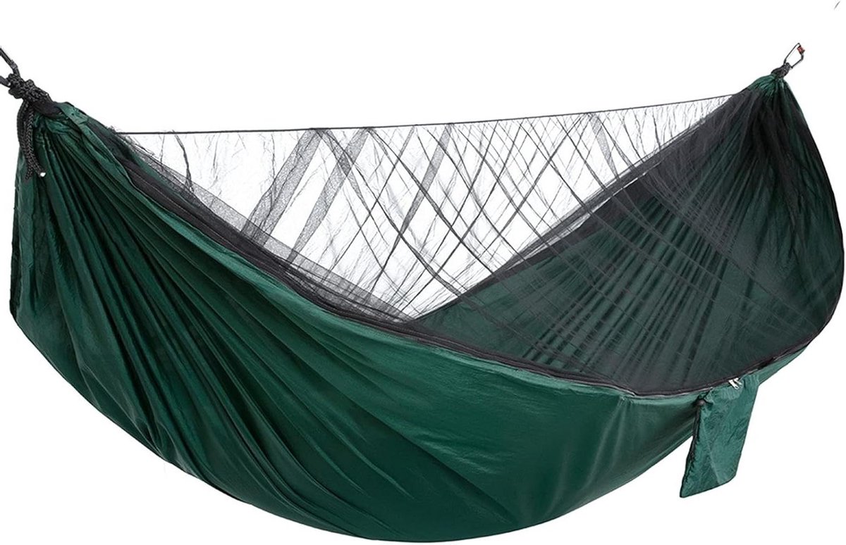 Dubbele Campinghangmat - Reishangmat Klamboe - Buiten Ontspannen - Met Geïntegreerde Klamboe - 290x140cm - Zwart