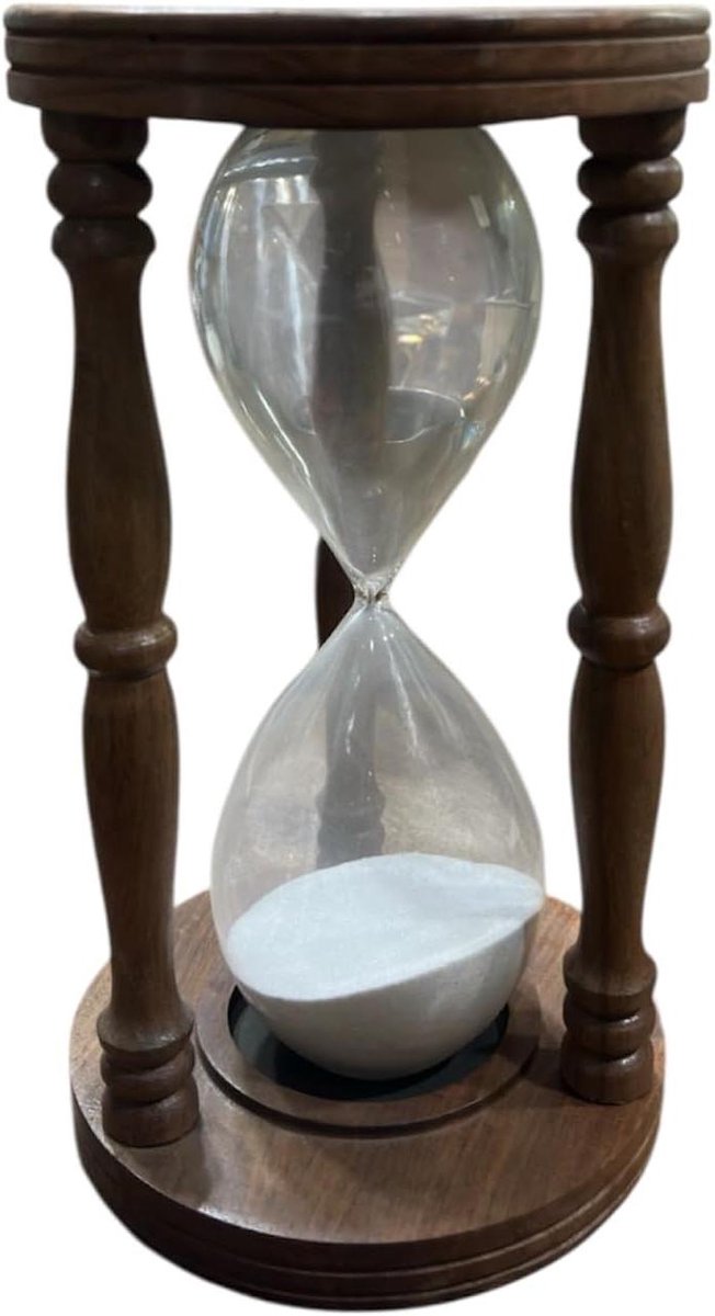 Houten Zandloper - Decoratieve Timer - Tijd Beheren - Handgemaakt Houten Frame - 25 cm Hoog - Bruin