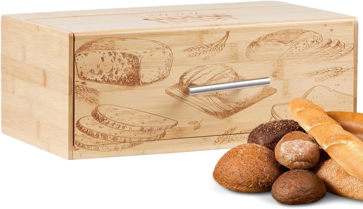 Broodtrommel Bamboe - Opbergdoos Bakwaren - Brood Vers Houden - Uitneembare Kruimellade - 36 x 20 x 14 cm - Natuurlijk