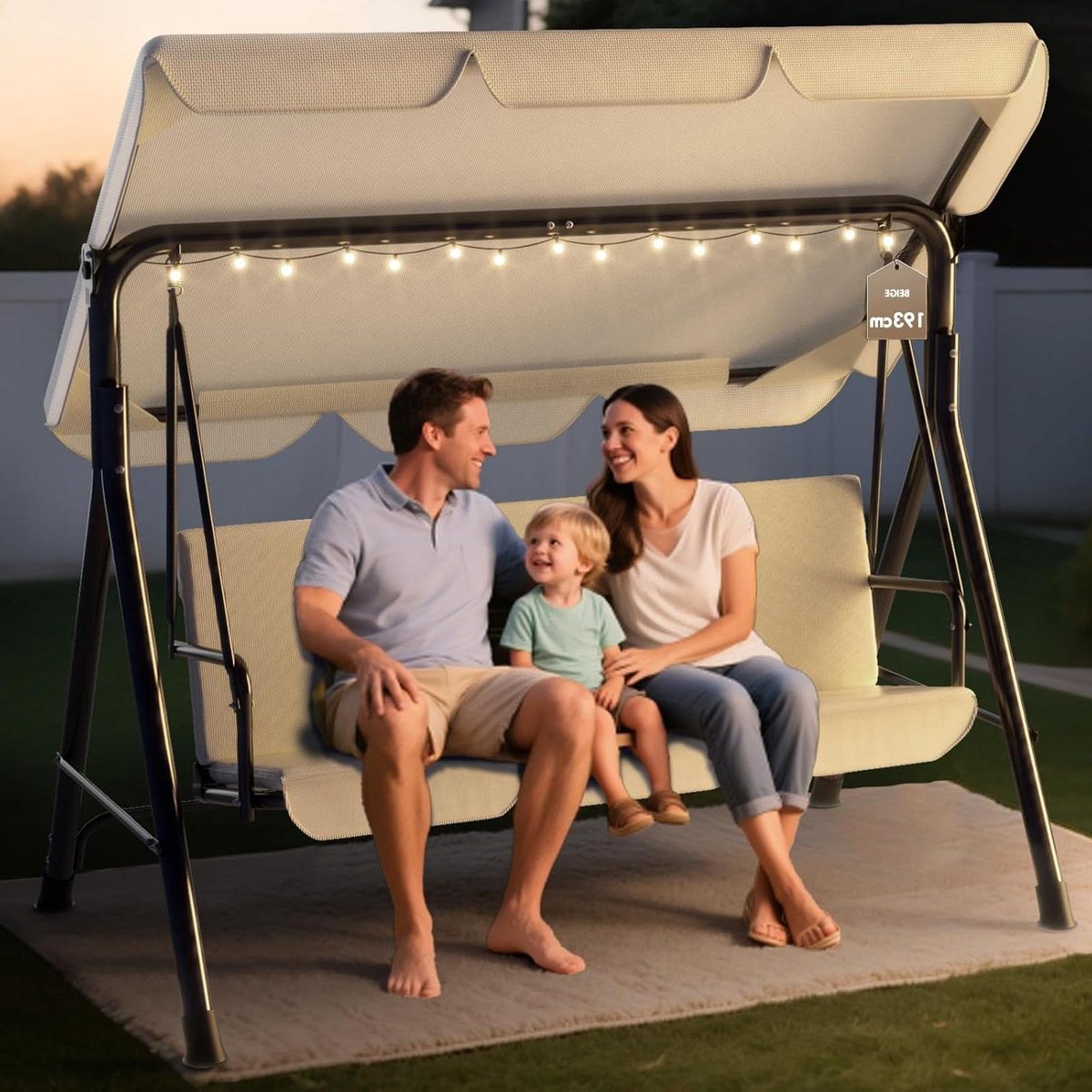Schommelbank met luifel - Tuinstoel bank - Buiten relaxen - Verstelbaar zonnedak - 193 x 110 x 152 cm - Beige