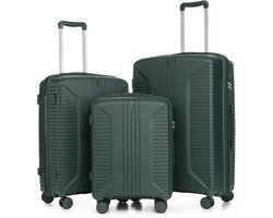 Merkloos Hardcase Kofferset - Polypropyleen Koffer - Reiskoffer Set - Cijferslot - Dubbele Wielen - Zijhaken - Vliegreizen - 20/24/28 Inch - 3-Delig - Smaragdgroen