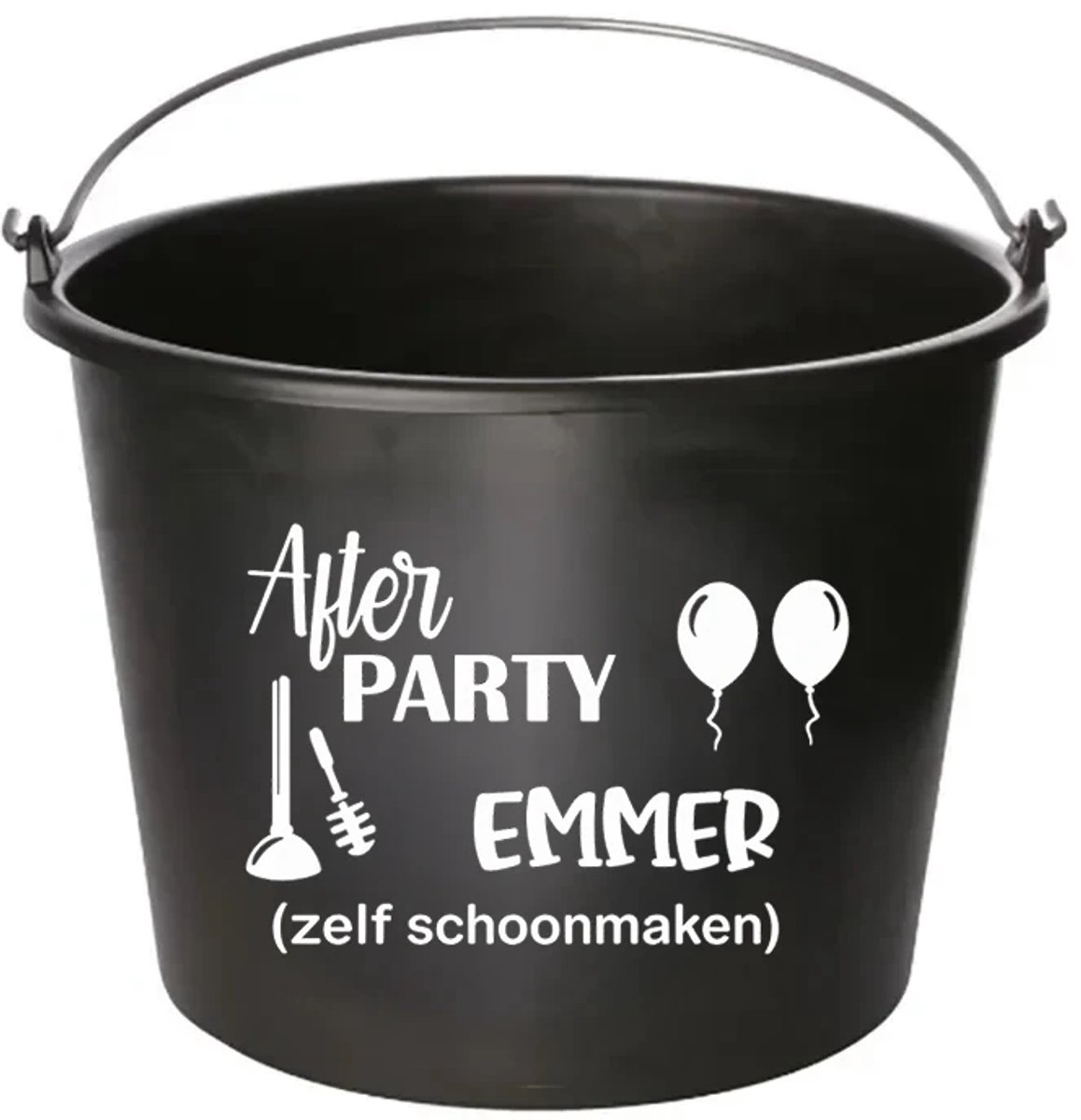 Emmer - Afterparty - Cadeau emmer - met tekst - 12 liter - zwart