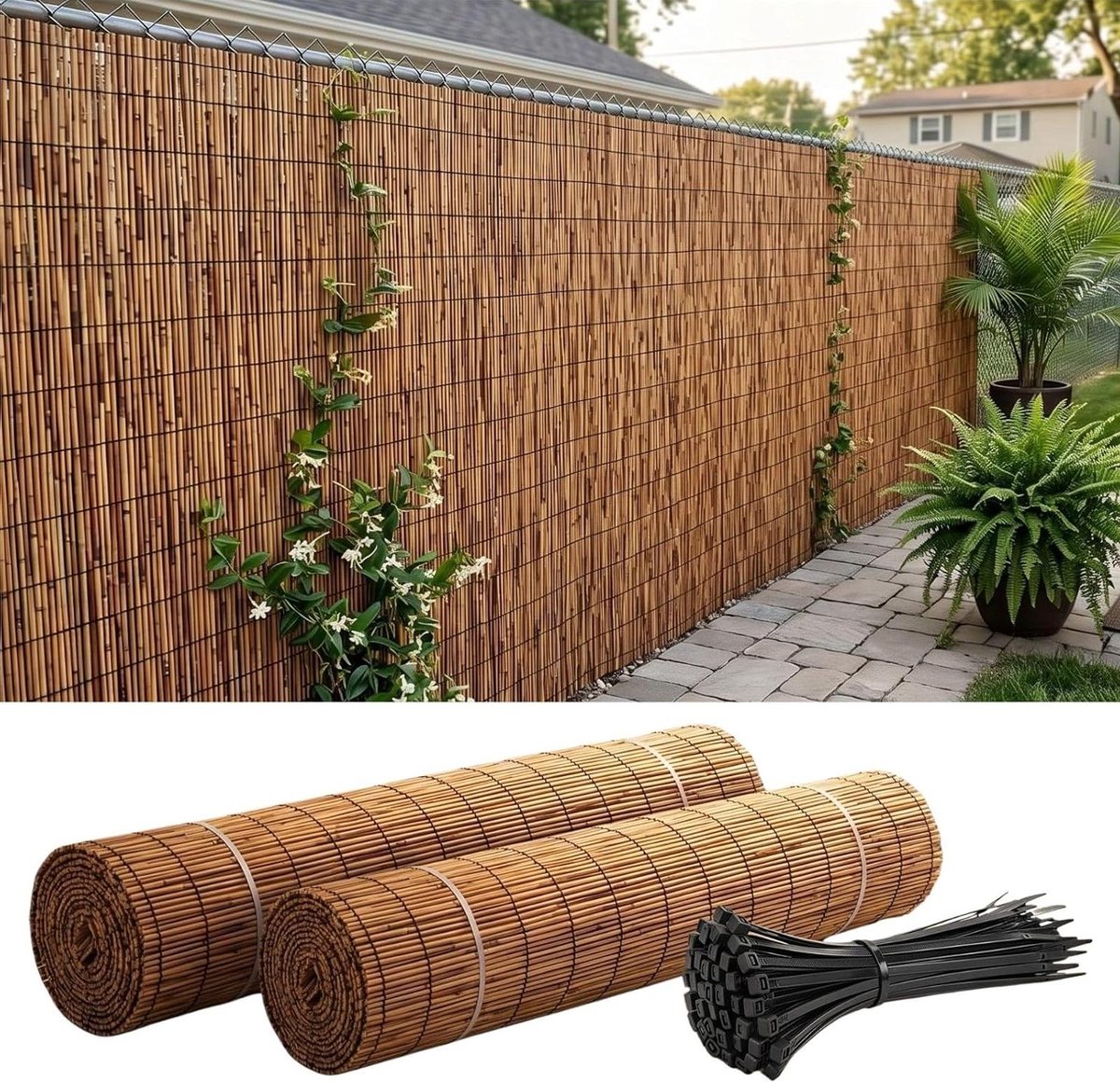 Rieten Schuttingrollen - Bamboe Privacyscherm - Terras Afschermen - 85% Schaduw - 180x800 cm - Bruin