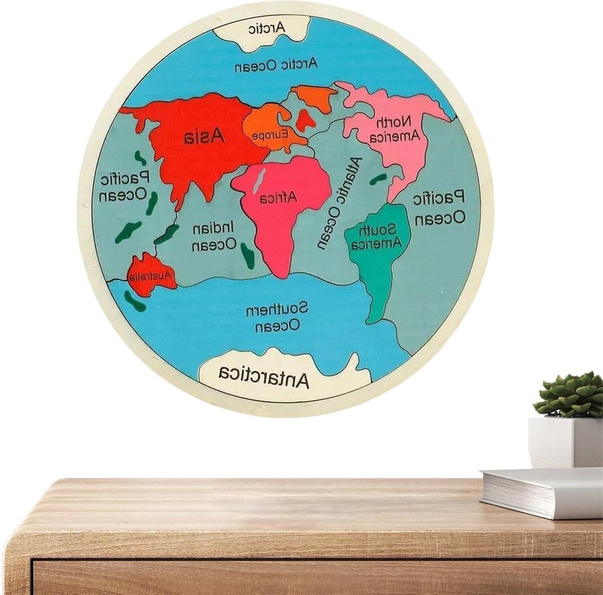 Wereldkaart Puzzel - Houten Puzzel - Geografie Leren - Natuurlijk Hout - 31 x 31 cm - Meerkleurig