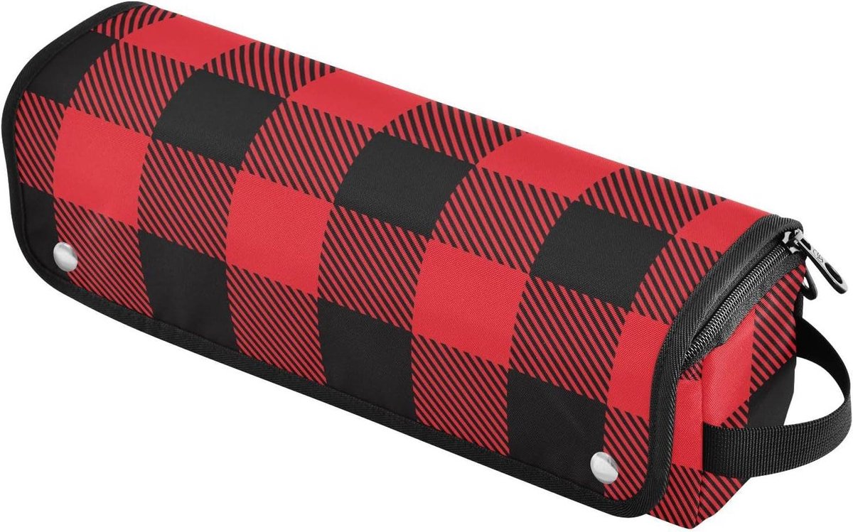 Krultang Reisetui - Haaraccessoires Organizer - Veilig Opbergen - Hittebestendige Mat - 37 cm - Rood Zwart Plaid