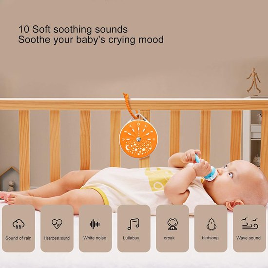 Witte Ruis Machine - Slaap Geluid - Baby Slaap - 10 Ontspannende Geluiden - Compact Formaat - Oranje — afbeelding 3