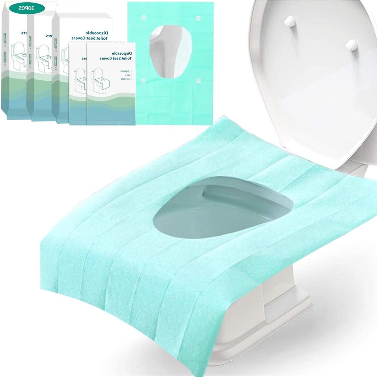 Wegwerp toiletbrilhoezen - Toiletkussens - Hygiënisch reizen - Individueel verpakt - 30 stuks - Groen