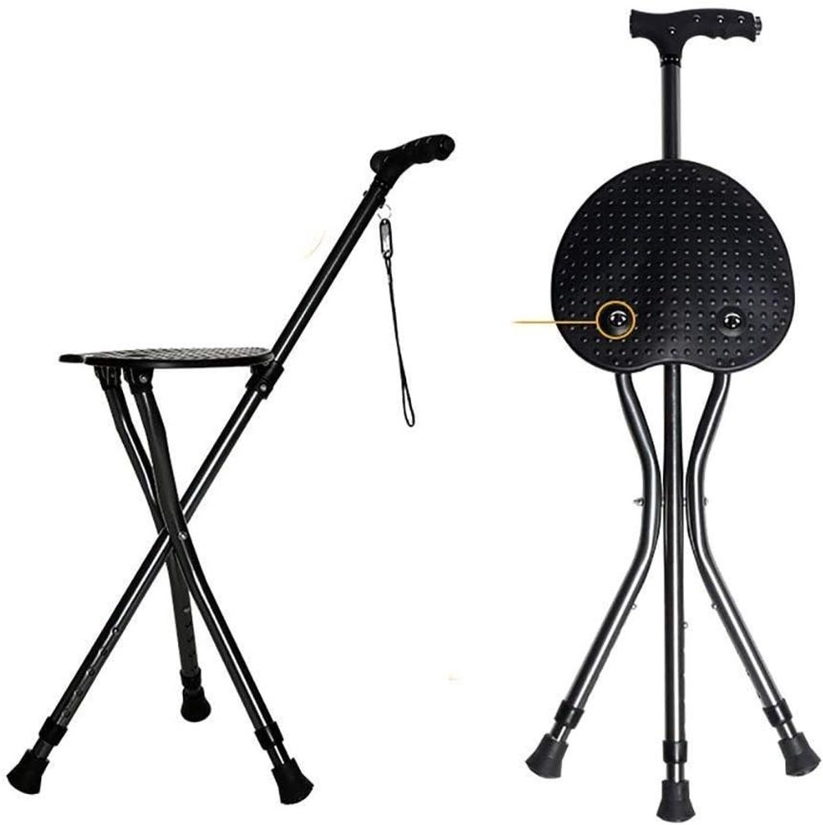 Wandelstok Stoel - Zitstok Kruk - Rust Moment - Stabiel Statief - 48-56 cm Zithoogte - Bruin