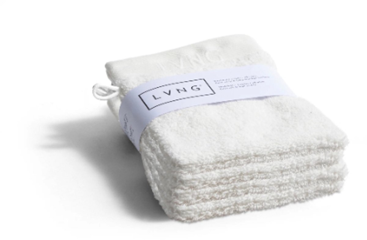 LVNG Washandjes – Set van 4 – 100% Biologisch Katoen – Hotelkwaliteit – GOTS-gecertificeerd – Off White