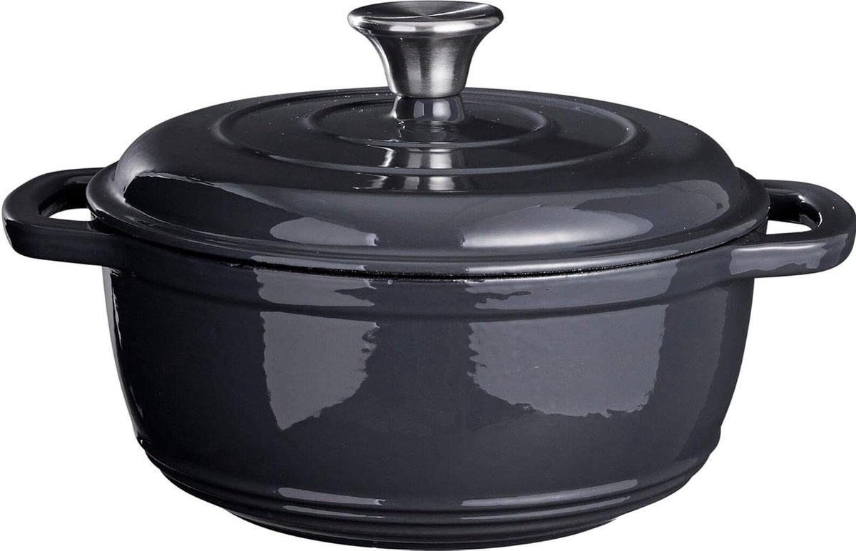 Braadpan Gietijzer - Stoofpan Deksel - Langzaam Garen - Geëmailleerde Anti-aanbaklaag - 2.4 Liter - Grijs
