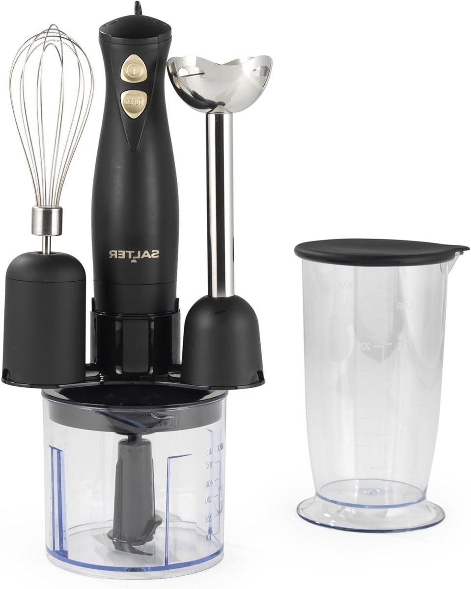 Handmixerset 3-in-1 - Keukenmixer Hakmolen - Eten Bereiden - Twee Snelheden - 500 ml Kom - Zwart Goud