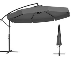 COSTWAY Parasol 300 cm, incl. beschermhoes, zweefparasol met zwengel en volant, hellingshoek verstelbaar, tuinscherm, marktparasol, terrasparasol voor tuin, zwembad, terras